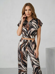 Mimi gyűrt selyem ing – Elegáns mintás női crop ing